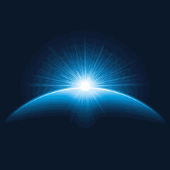 Bright blue light rising above the horizon suitable for abstract backgrounds, technology concepts, futuristic designs, and natural phenomenathemed projects.