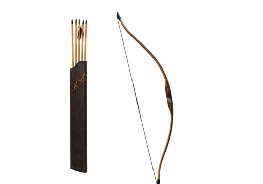 Traditional Wooden Bow and Arrow Set isolated on transparent background