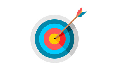 Arrow hitting the bullseye of a target with concentric circles.