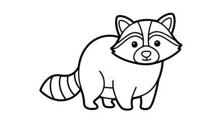 A simple black and white line drawing of a raccoon standing upright, facing forward.