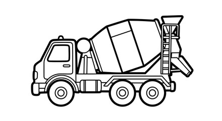 Outlined illustration of a concrete mixer truck, perfect for coloring.