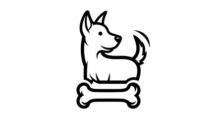 Simple black and white graphic of a dog sitting on a bone.