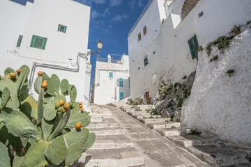 Fototapeten Enge Straßen Ostuni, known as the "White City," is a charming hilltop town in Puglia, Italy, famous for its whitewashed buildings and narrow, winding streets.   © Ester Lo Feudo