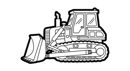 Naklejka premium A monochrome illustration of a bulldozer, a construction vehicle, ready for work.