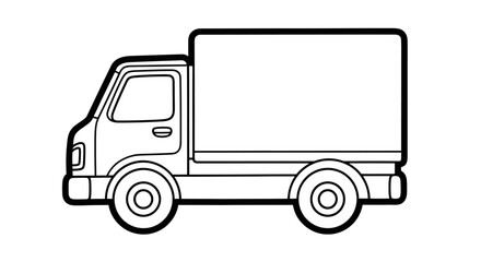 Simple line drawing of a small delivery truck, side view.