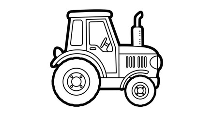 A black and white illustration of a tractor, showing its side profile, ready for work.