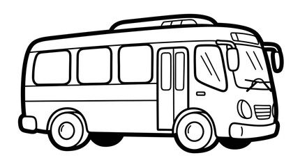 Outlined black and white illustration of a small bus.