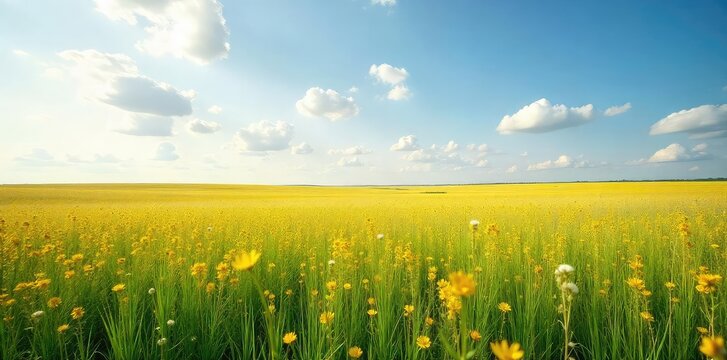 Vast expanse of tallgrass prairie swaying gently in the breeze, sunlight illuminating the wildflowers and grasses , midwest, meadow, biodiversity