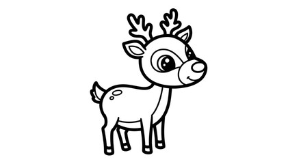 Adorable cartoon reindeer, standing, large eyes, simple line art, Christmas, festive.