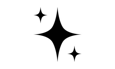A black four-pointed star icon with two smaller stars representing a sparkle or twinkle effect on a white background.