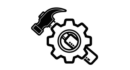 Hammer and gear symbolizing maintenance, repair, or industrial construction.