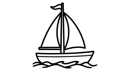 Simple line drawing of a sailboat sailing on wavy water.