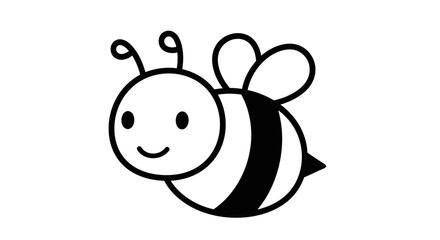 A cheerful cartoon illustration of a honeybee with black and white stripes and wings.