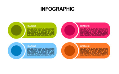 Infographic business promotion uses four circular shapes with sample text a visual presentation.