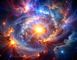 Obraz premium Colorful Cosmic Nebula With Bright Energy Swirls and Abstract Particles