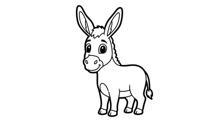 A cartoon illustration of a donkey standing, depicted in black and white outline style.