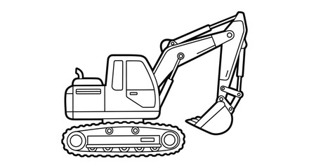 Simple black and white outline drawing of a large construction excavator.