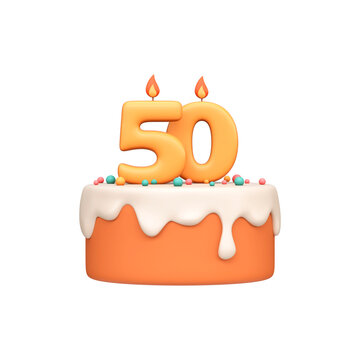 Cartoon 3D Birthday Cake with Candle Number 50.