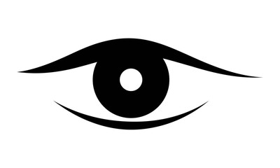 A stylized black and white graphic representation of a human eye.