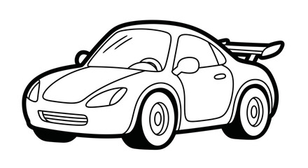 A cartoon-style sports car with a spoiler is outlined in black against a white background.