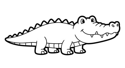 Cartoon alligator outline with a friendly smile, standing in a simple, graphic style.