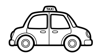 Fototapeta premium Outlined cartoon taxi, side view, ready for coloring.