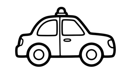 Simple line drawing of a police car, featuring a light on the roof.