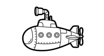 Simple black and white illustration of a submarine, outlined with details.
