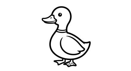A simple line drawing of a cute duckling, facing right, with a small collar.