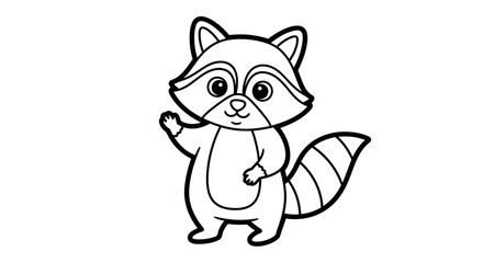 Cute cartoon raccoon, outlined in black, standing and gesturing.