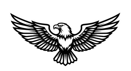 Stylized black and white graphic of a soaring eagle, showcasing its powerful wings.
