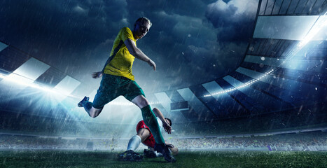 Moment of foul. Player ahead of opponent and who tried to disrupt his attack while dribbling ball...