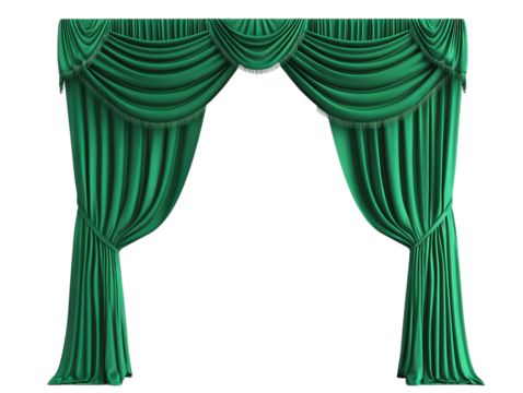 Elegant emerald green velvet drapes with swag and tiebacks