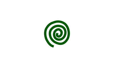 A simple dark green spiral graphic element isolated on a clean white background.