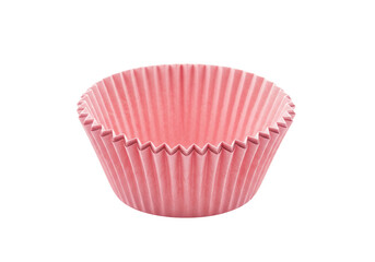 Isolated pleated pink baking cup, used to hold cupcakes, muffins and other small desserts