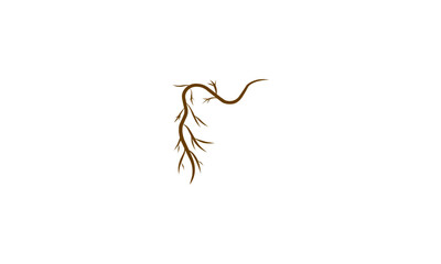 A delicate brown vine with small branches curves gracefully in the upper left corner against a white background.