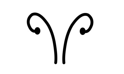 Simple black and white illustration of the Aries zodiac symbol, representing the ram.