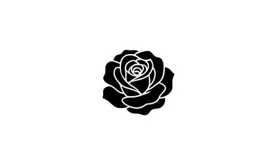 Black and white rose illustration with detailed petals.