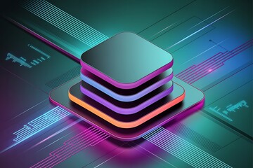 Abstract digital illustration of a layered platform representing data processing and information technology concepts with futuristic design.