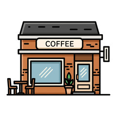 Vector illustration of a charming coffee shop, featuring an inviting exterior design