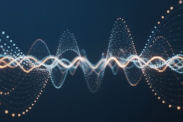Abstract digital illustration of sound waveforms representing audio visualizations with data points on dark blue background
