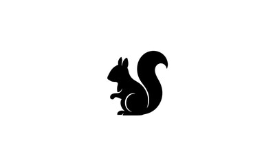 Silhouette of a squirrel with a bushy tail, depicted in a minimalist style.