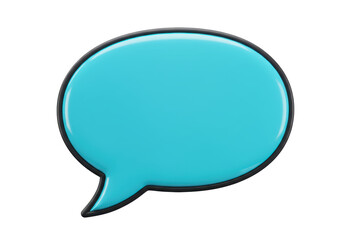 Isolated Glossy Speech Bubble in Teal with Black Outline, Message Balloon, Chatting Concept
