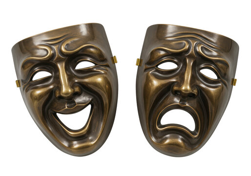 Isolated theatrical masks represent comedy and tragedy representing a wide range of emotions