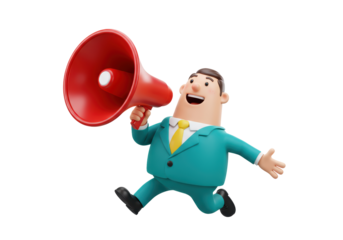 Isolated Cartoon Character with Megaphone Announcing Event or Offering Opportunity