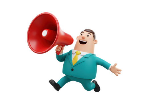 Isolated Cartoon Character with Megaphone Announcing Event or Offering Opportunity