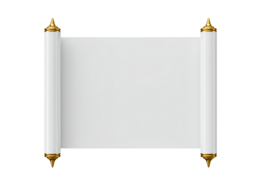 Isolated blank scroll parchment with gold handles, empty template, vintage paper roll - Powered by Adobe