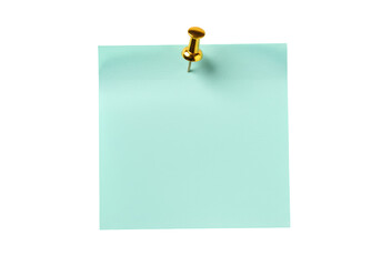 Isolated sticky note and push pin, aqua paper for reminder, memo, message, or to-do list