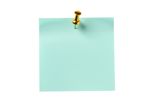 Isolated sticky note and push pin, aqua paper for reminder, memo, message, or to-do list