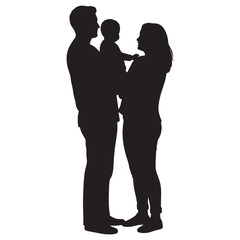 Silhouette of a loving family, including a father, mother, and baby, capturing a moment of togetherness and parental care